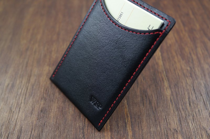 APEE leather handmade ~ simple business card holder ~ plain black - Card Stands - Genuine Leather Black