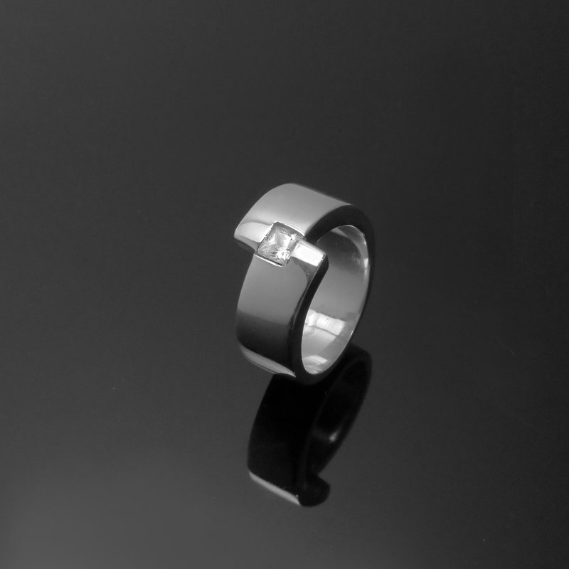 Stone Series / Stone Pierced 5mm square Textured Ring / 925 Silver - แหวนคู่ - โลหะ สีเงิน