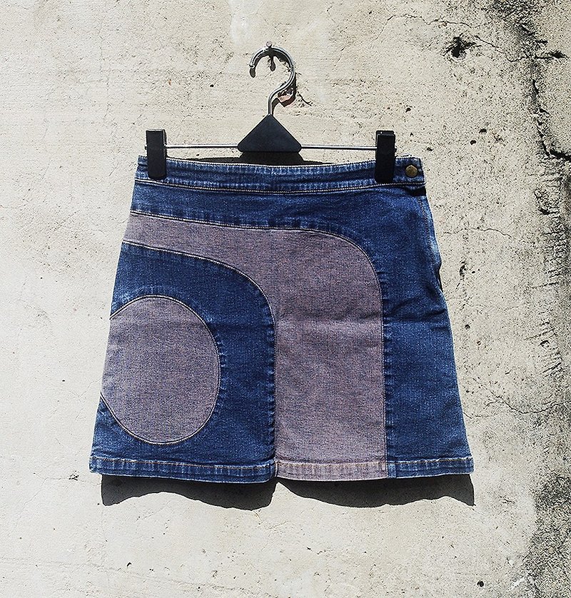 Geometric blocks of color stitching denim skirt retro vintage - dislocation vintage - - กระโปรง - วัสดุอื่นๆ สีน้ำเงิน