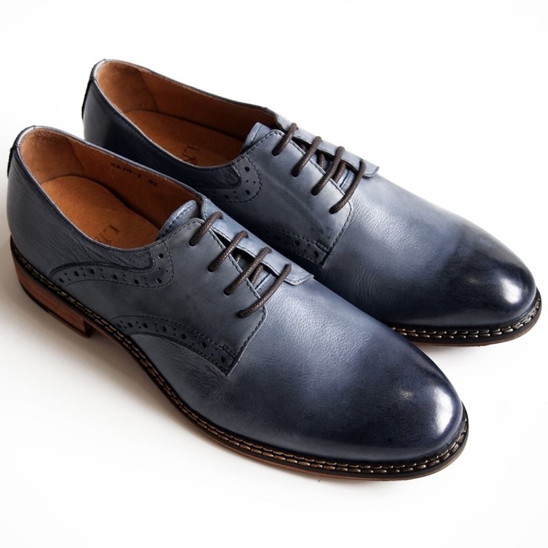 [lmdh]d1a13-39手工上色小牛皮saddle-shoes雕花木跟马鞍鞋深蓝色免