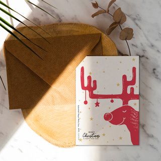 Red Little Elk Christmas Card [CM17063] Rococo Strawberry WELKIN Handmade Postcard