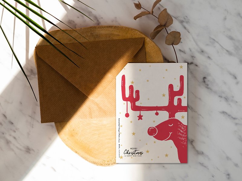 Red Little Elk Christmas Card [CM17063] Rococo Strawberry WELKIN Handmade Postcard - Cards & Postcards - Paper 