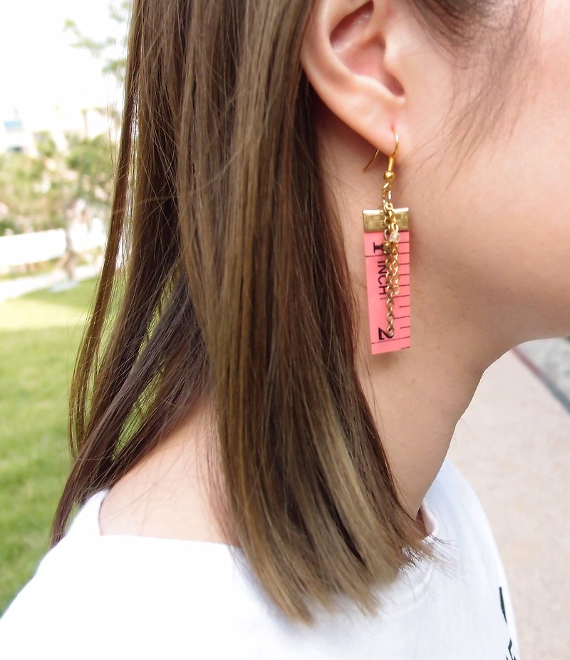 Inch Earrings| Tape measure earrings (Short) | Pink - Earrings & Clip-ons - Other Metals Red