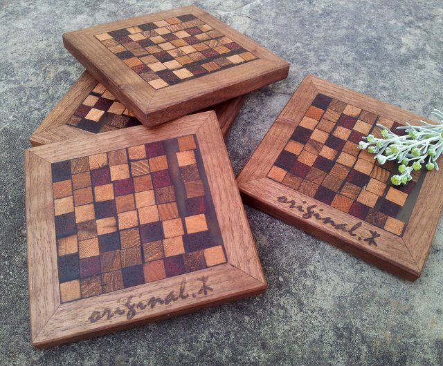 オリジナル ウッドカラーモザイクコースター 良い食べ物 1 ショップ Original Wood コースター Pinkoi