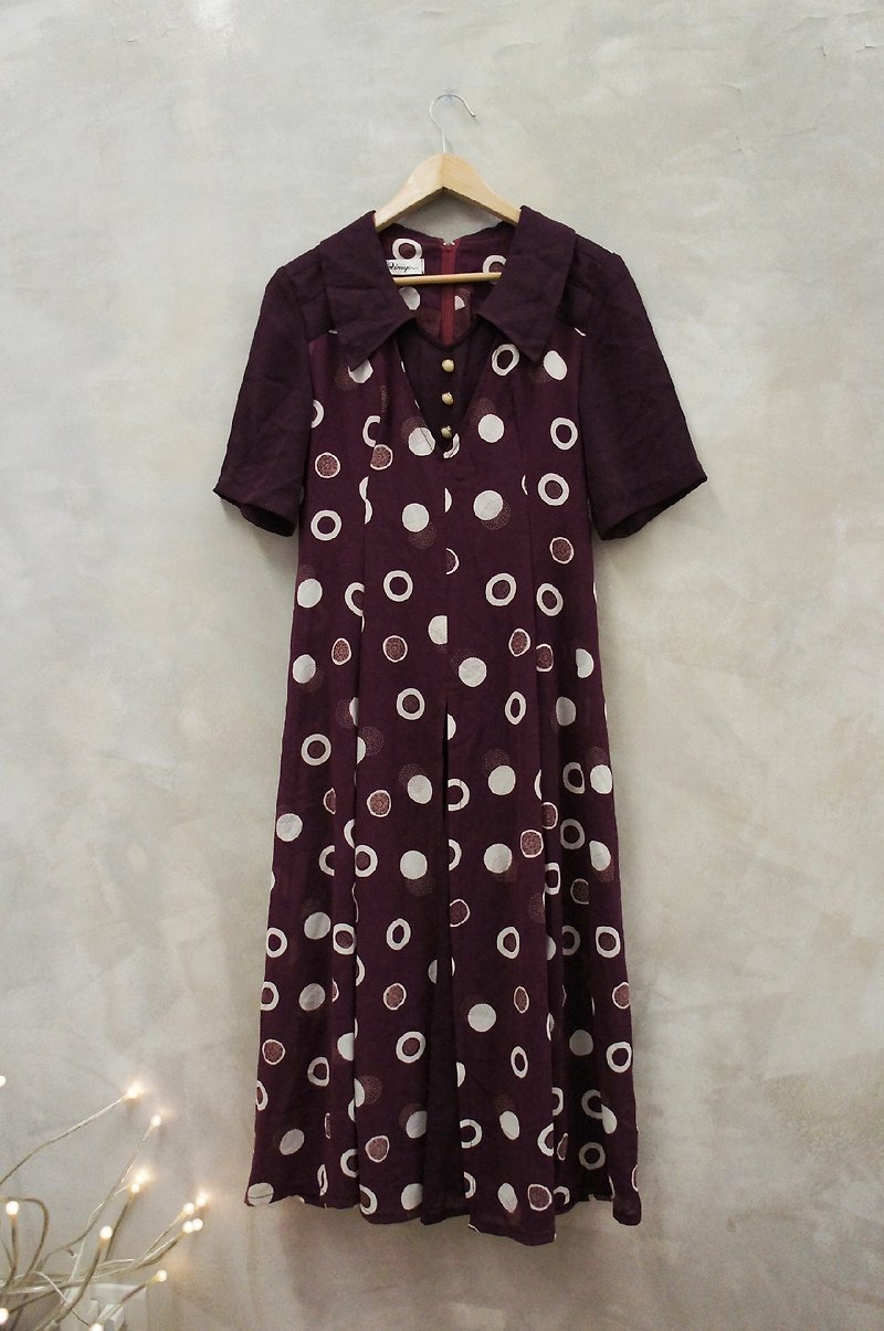 PdB vintage purple gradient white wave point chiffon long dress - One Piece Dresses - Other Materials Purple