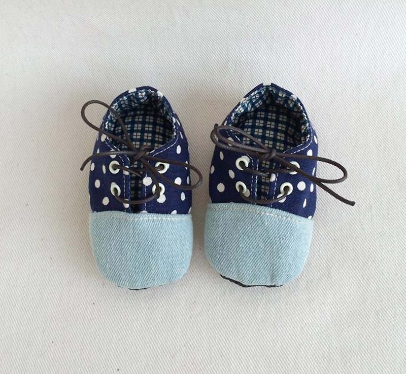 Va手工童鞋系列 點點森林系帆布鞋（獨家設計款） - รองเท้าเด็ก - วัสดุอื่นๆ สีน้ำเงิน