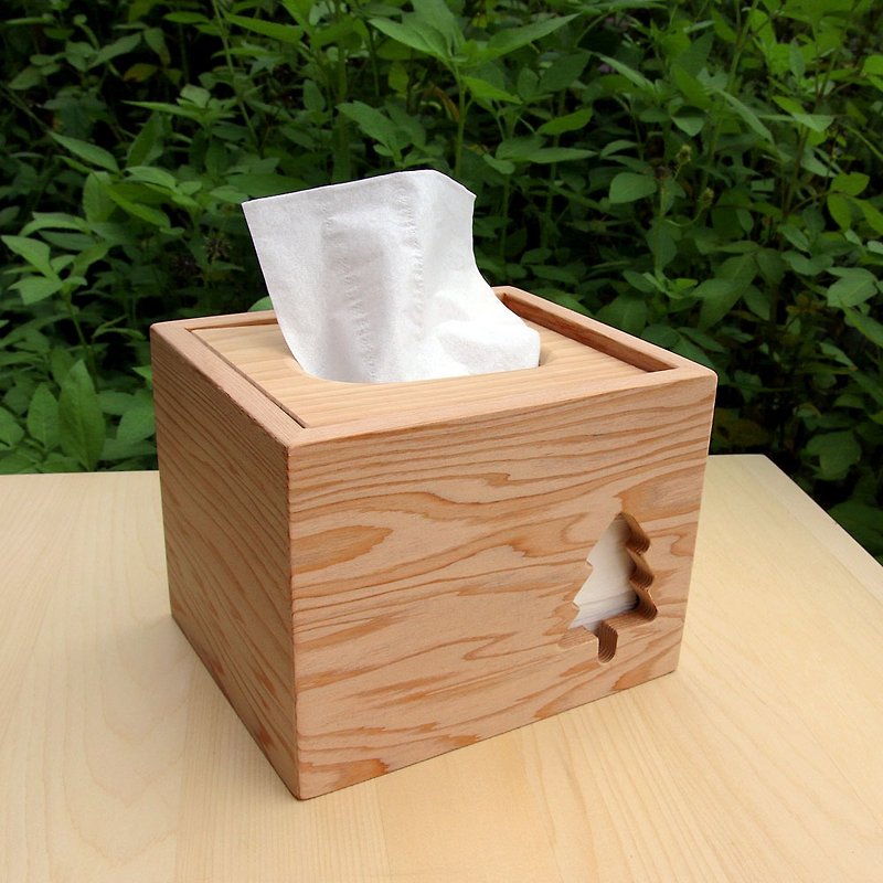 Hinoki Square Tissue Box Cover - Tree - ของวางตกแต่ง - ไม้ สีทอง