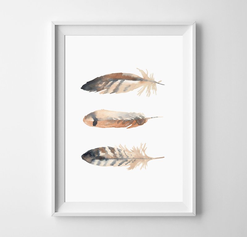 watercolor feathers, customizable posters - ตกแต่งผนัง - กระดาษ 