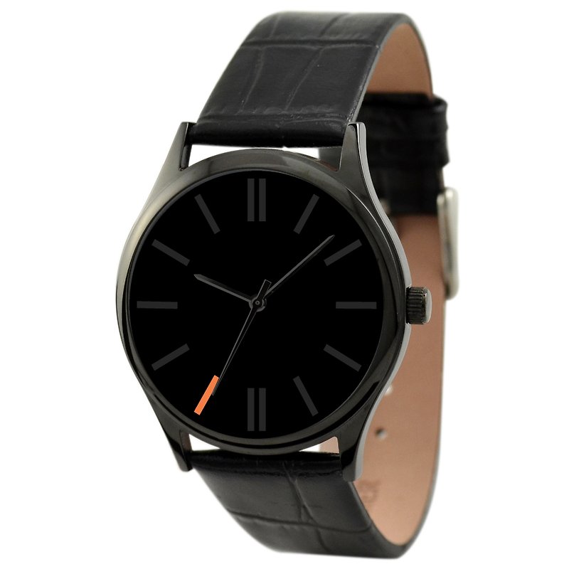 黑色簡約手錶(橙色7時) - 女錶 - 其他金屬 黑色