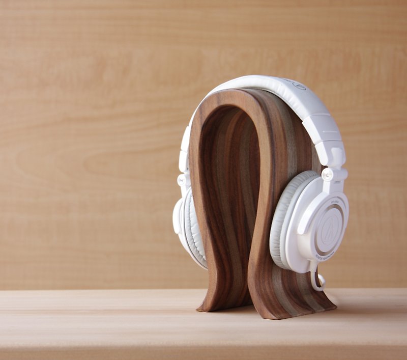 HO MOOD Chinese Learning Series - Aquarius headphones on - Headphones & Earbuds Storage - Wood Brown
