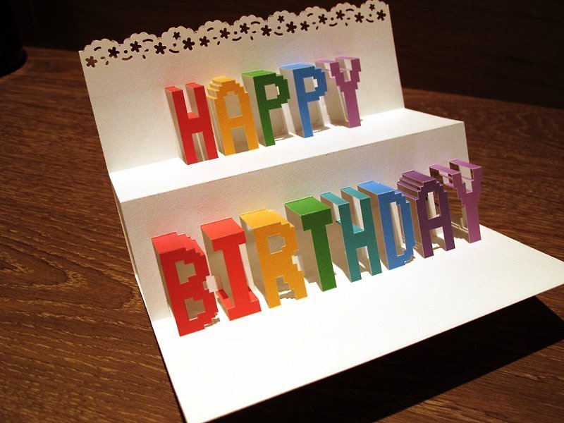 Three-dimensional paper sculpture birthday card-bright solid color - Cards & Postcards - Paper Multicolor