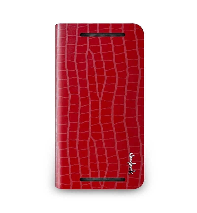 hTC One M8 crocodile embossed leather roll standing - bright red color - อื่นๆ - หนังแท้ สีแดง