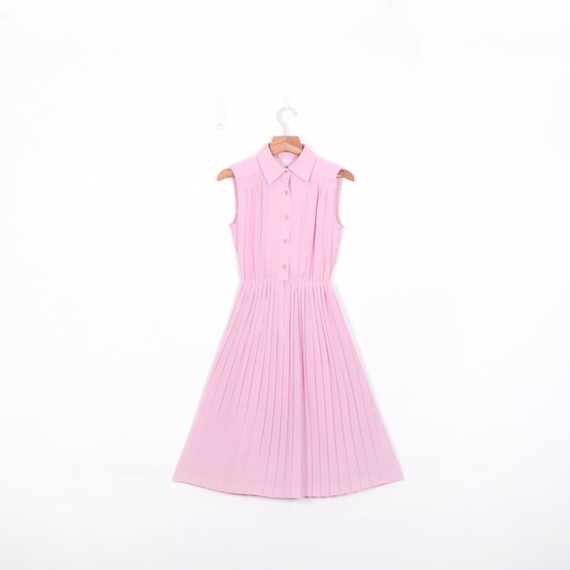 [Eggs] cherry color plant spring vintage pleated skirt pendulum sleeveless vintage dress - ชุดเดรส - วัสดุอื่นๆ สึชมพู