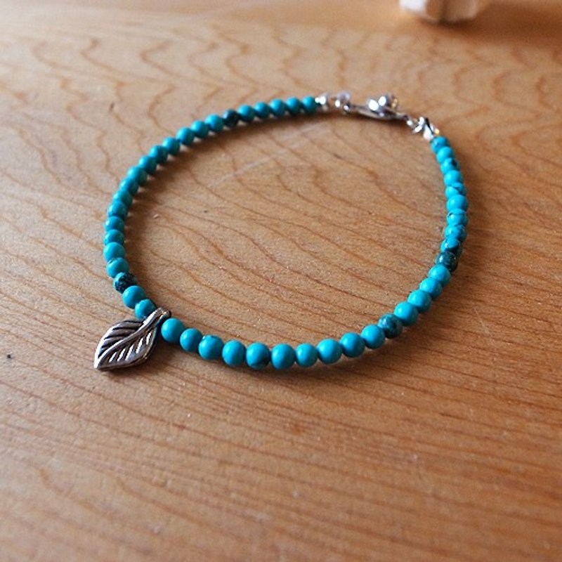 ☽ Qi Xi hand for ☽ [07150] blue green turquoise bracelet rose leaves - งานโลหะ/เครื่องประดับ - โลหะ สีเขียว