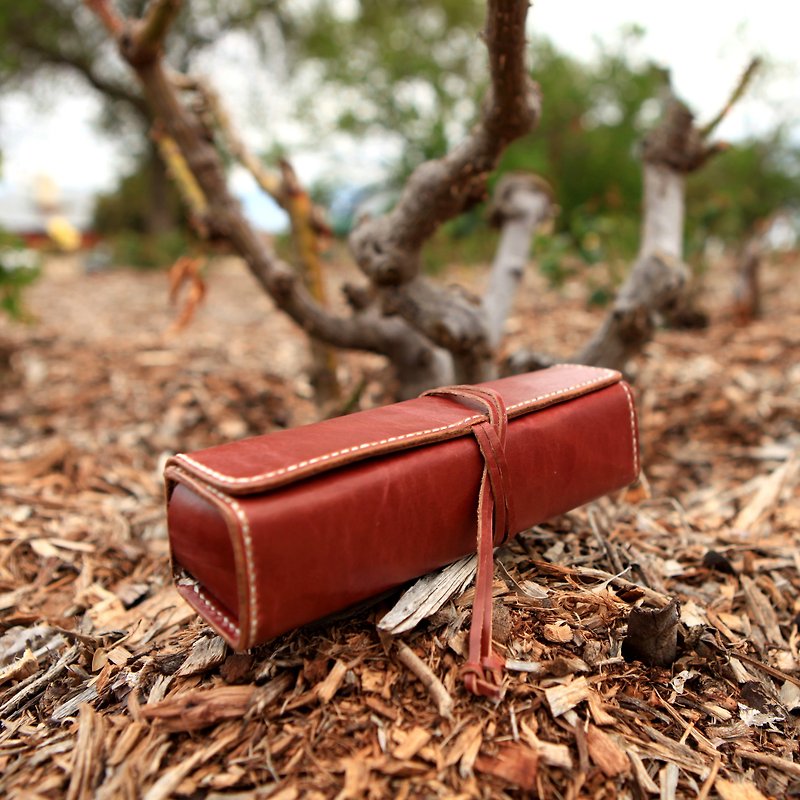 49. Hand-stitched leather pencil case/pen case/cosmetic case/stationery storage - Pencil Cases - Genuine Leather Brown