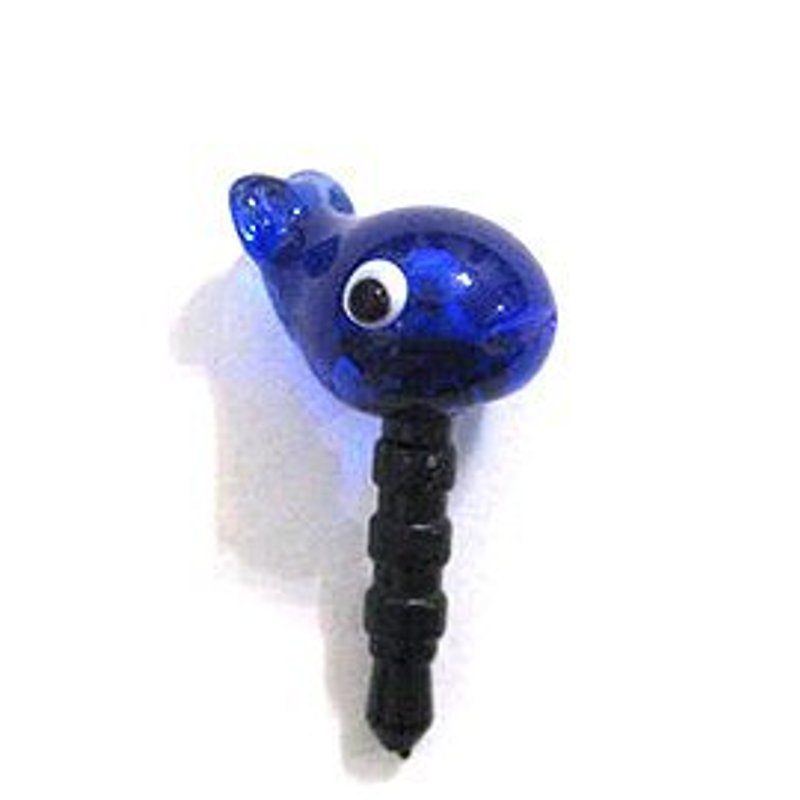 可愛動物系列~藍色鯨魚琉璃手機防塵塞 - 手機架/防塵塞 - 玻璃 藍色