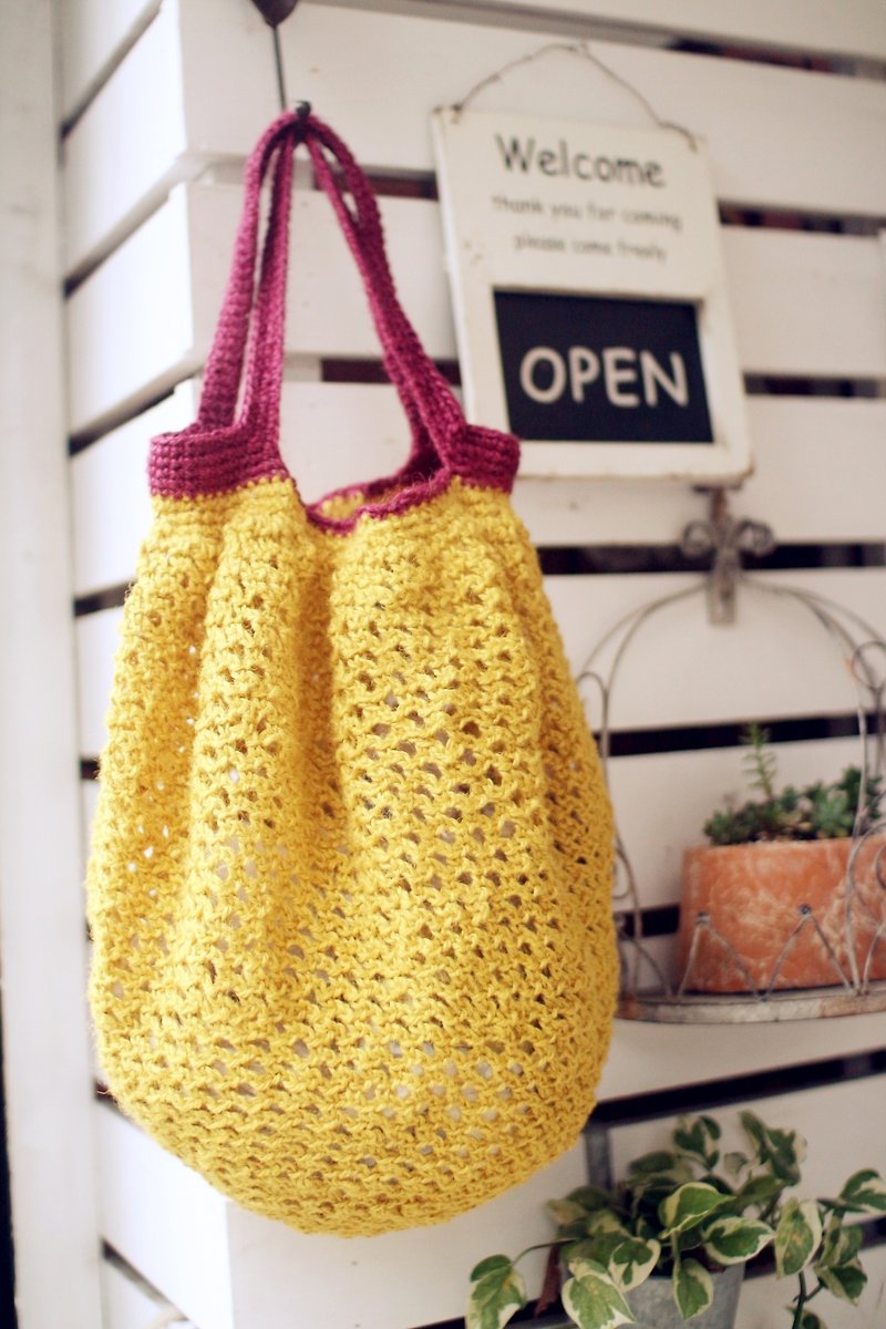 【好日 手作】拼接麻繩編織方便包 - トート・ハンドバッグ - その他の素材 多色