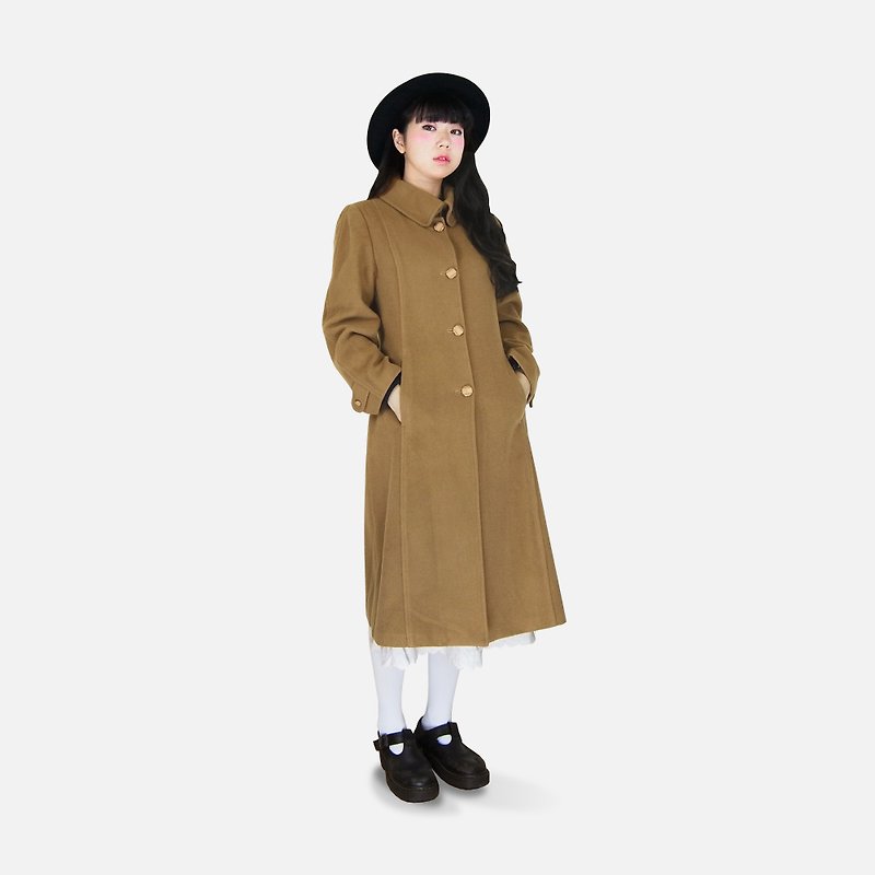 A‧PRANK: DOLLY :: VINTAGE retro with beige stitching Long wool coat jacket collar shape - Women's Casual & Functional Jackets - Cotton & Hemp 