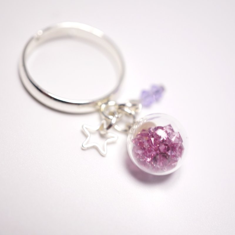 A Handmade 粉紫色水晶吊飾玻璃球指環 - 戒指 - 玻璃 