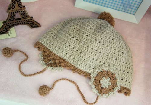 Handmade braided boy cap cover ear Hanawa (100% merino wool) ~