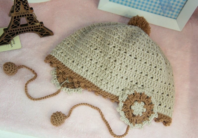 Handmade braided boy cap cover ear Hanawa (100% merino wool) ~ - ผ้ากันเปื้อน - วัสดุอื่นๆ 