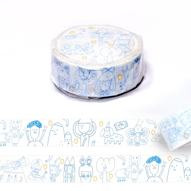blue line / masking tape - Washi Tape - Paper White