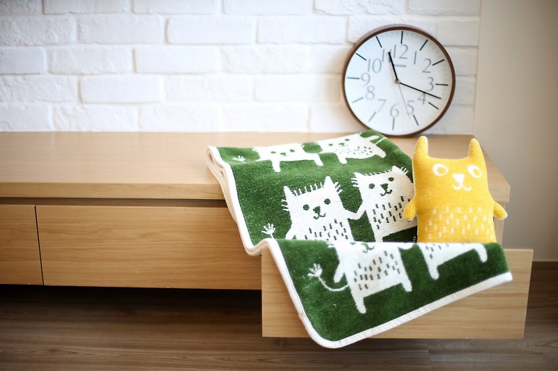 保暖毯子/寶寶毯/彌月禮►瑞典Klippan有機棉暖暖毯--逗趣貓 (橄欖綠) - 被/毛毯 - 棉．麻 綠色