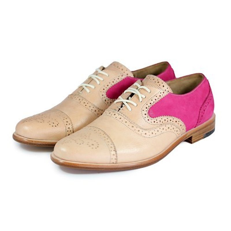 Oxford shoes Poppy M1093B Ivory Fuxia - Women's Oxford Shoes - Genuine Leather Pink