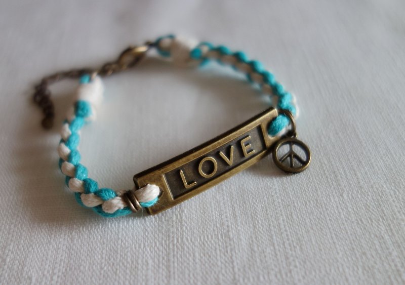 ~ M + Bear ~ LOVE love bracelet (braided bracelet wax line) - สร้อยข้อมือ - โลหะ สีน้ำเงิน