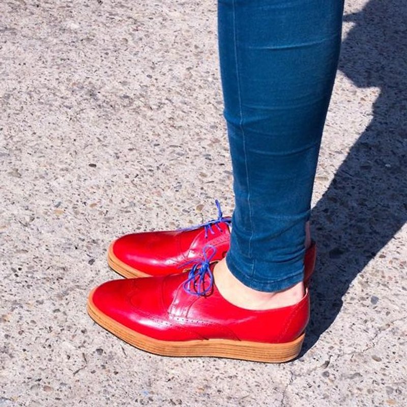 H THREE Derby shoes / Chili red / Thick bottom / Derby - Women's Oxford Shoes - Genuine Leather Red