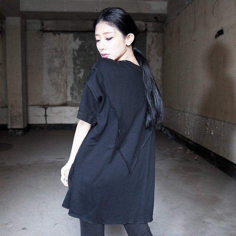 SUMI Splice pros and cons of wearing a V-type stitching black jacket _4AF006_ - เสื้อผู้หญิง - วัสดุอื่นๆ สีดำ