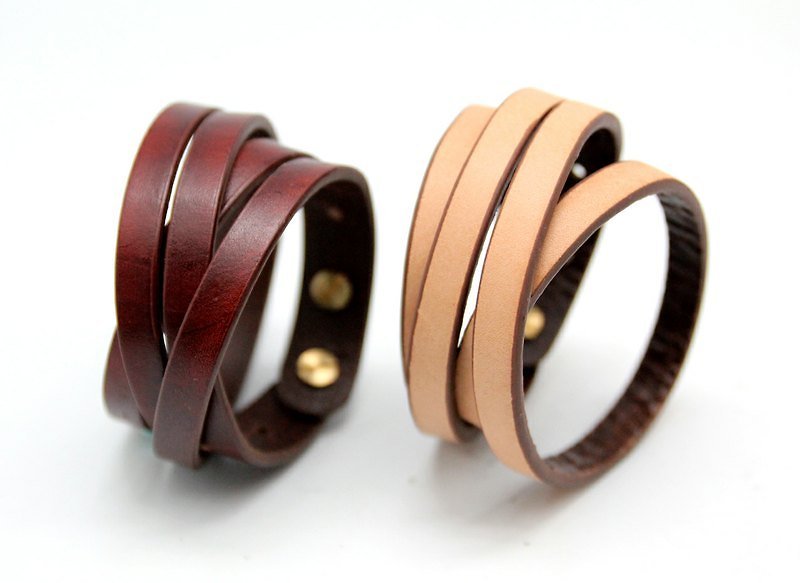 Double Wrap leather bracelet (1.8cm) - Earth Series - สร้อยข้อมือ - หนังแท้ 