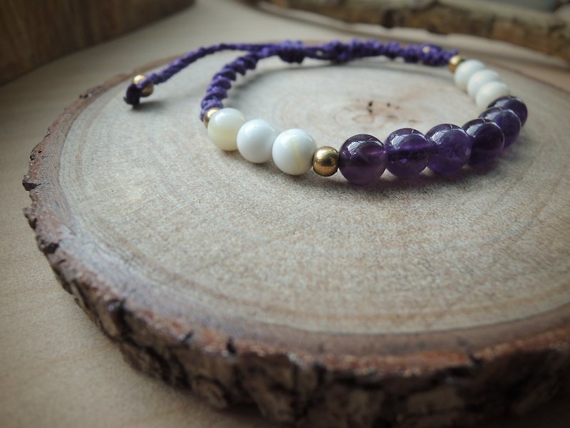 Purple/Natural Stone x Brazilian Silk Wax Bracelet - สร้อยข้อมือ - เครื่องเพชรพลอย สีม่วง