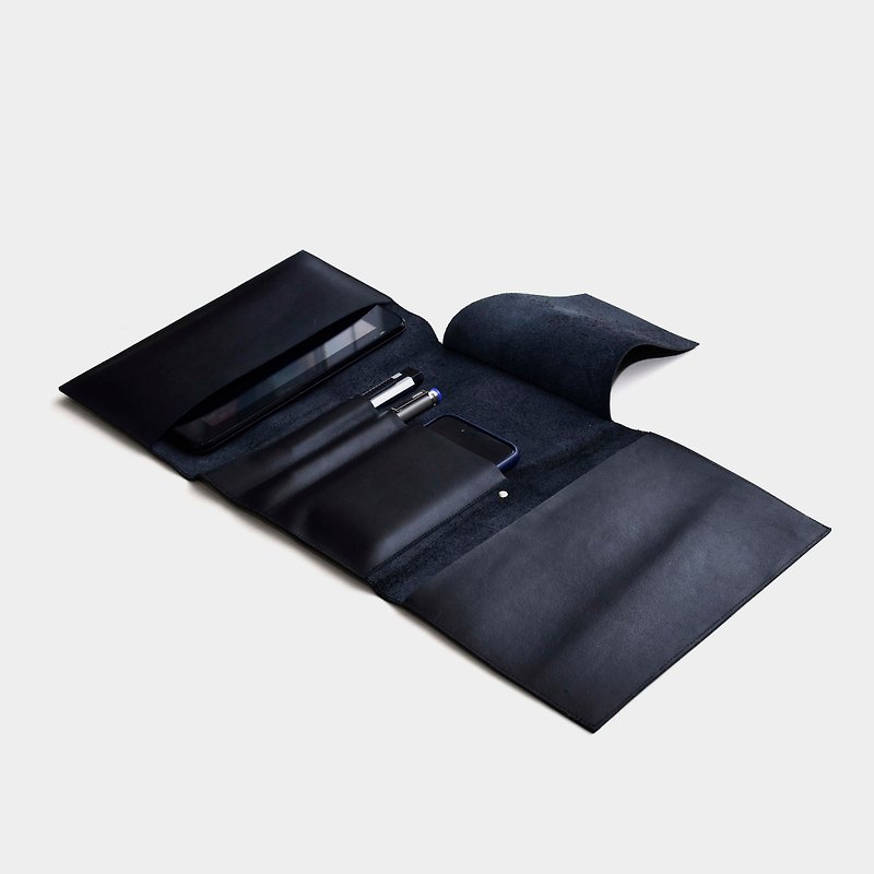 [Ye Shen’s Hundred Treasure Bag] Cowhide multifunctional 3c bag, leather notebook + pencil case + mobile phone bag + tablet cover, Dad’s Day, Father’s Day - สมุดบันทึก/สมุดปฏิทิน - หนังแท้ สีดำ