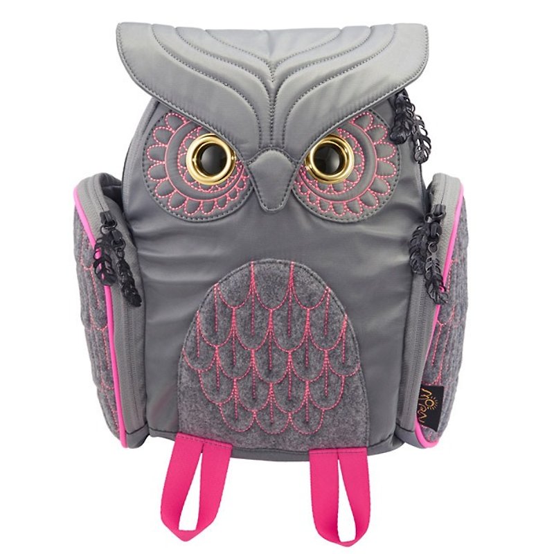 Morn Creations Genuine Pop Owl Backpack - Gray (S) - กระเป๋าเป้สะพายหลัง - ขนแกะ สีเทา