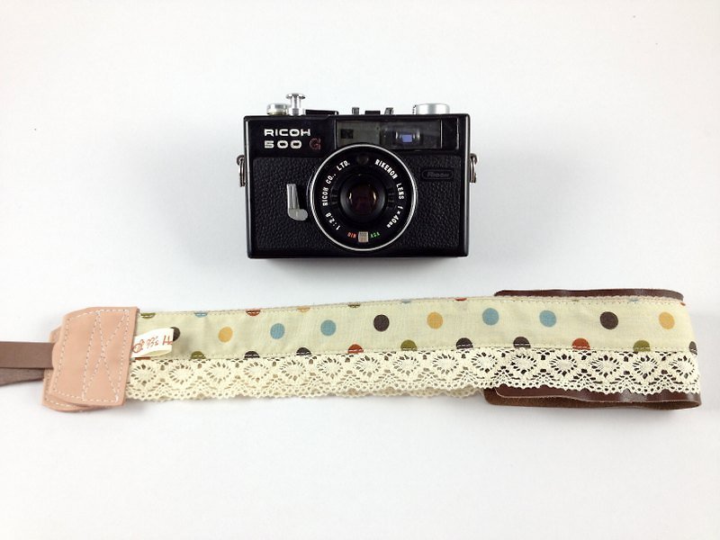 Hand-made monocular. Decompression class monocular camera strap Camera back rope --- light Brown lace bottom colored dots money - Camera Straps & Stands - Cotton & Hemp Multicolor
