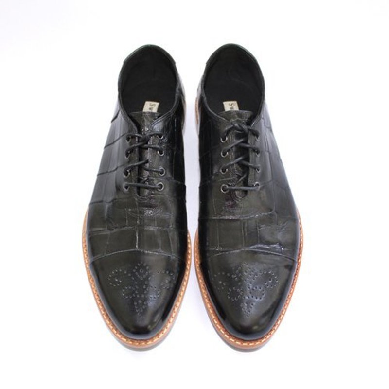 Crocodile Plain Toe-Cap Oxford Leather Shoe M1088 Black - Men's Casual Shoes - Genuine Leather Black