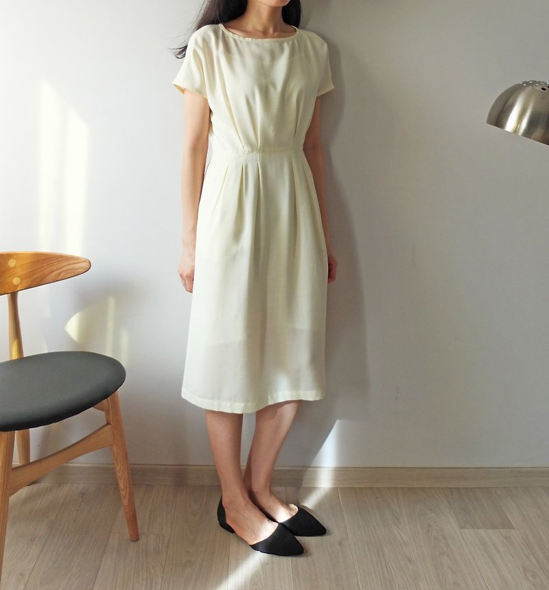 Goose yellow linen curtain dress (without the scarf in the picture) - One Piece Dresses - Cotton & Hemp 