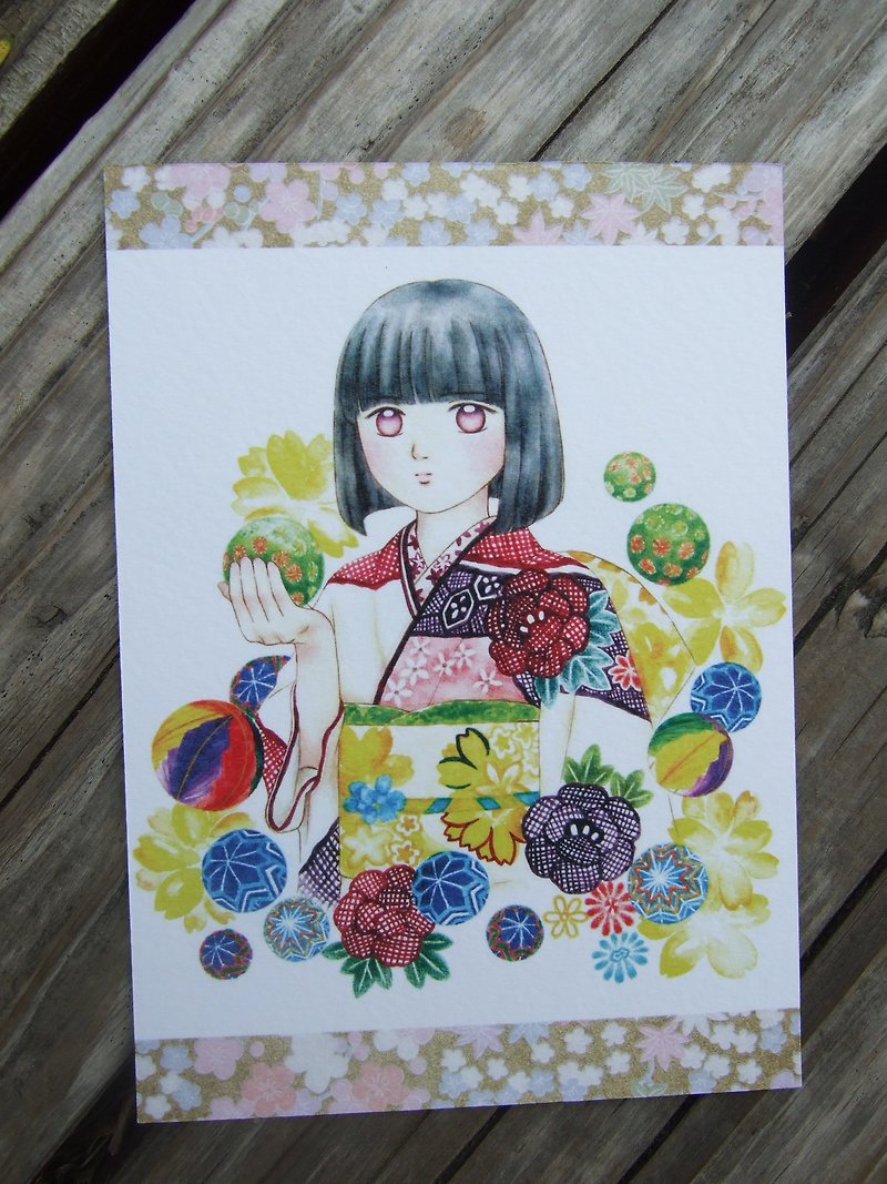 Temari Ball - watercolor postcard-260g watercolor paper - Cards & Postcards - Paper Multicolor