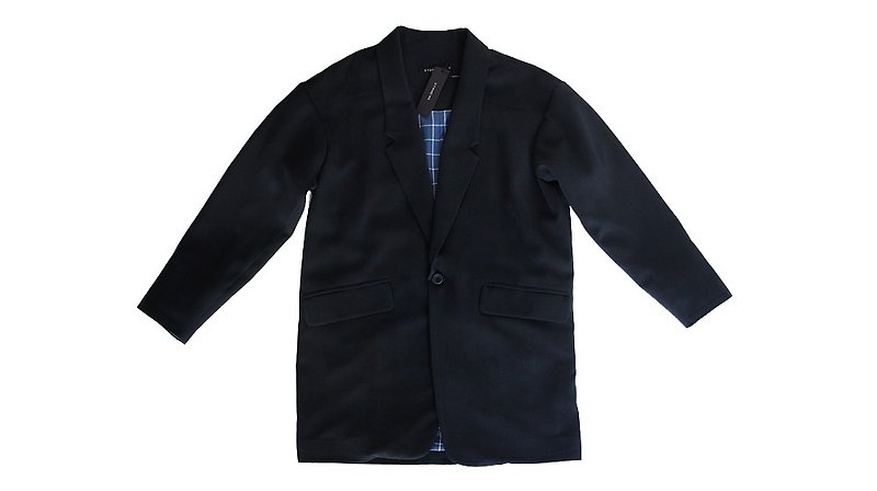 Stone'As Blazer / Drop Shoulder Soft Tunic Blazer - เสื้อสูท/เสื้อคลุมยาว - วัสดุอื่นๆ สีดำ