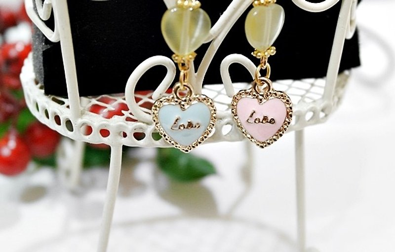 Alloy ＊Just LOVE＊＿ hook earrings-two-tone style-# Valentine gift# #七夕礼# - Earrings & Clip-ons - Other Metals Pink