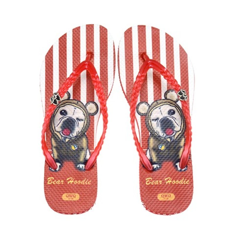 QWQ創意設計人字拖鞋(無鑽)-Bear Hoodie-紅【STN0381501】 - 女款休閒鞋 - 防水材質 紅色