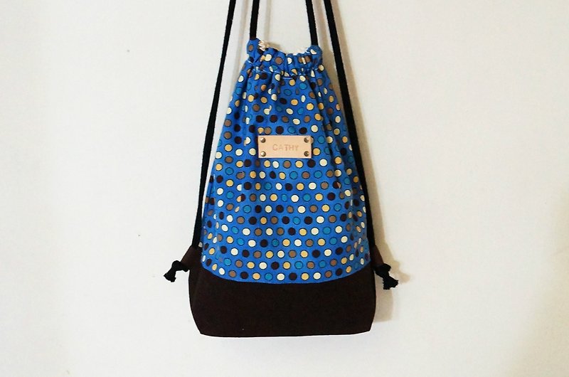 Little blue met coffee (after beam port backpack) / Get a free print name leather standard - Drawstring Bags - Other Materials Blue