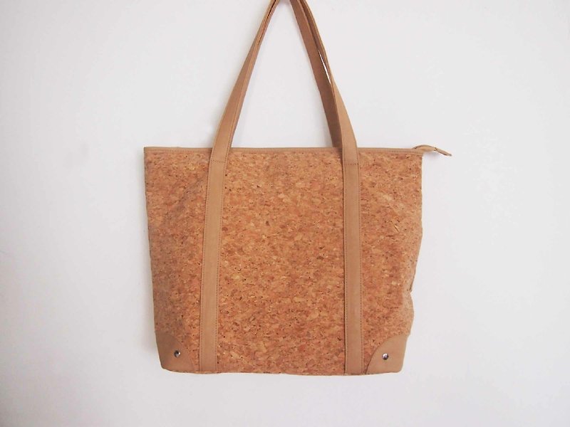 Cork Shoulder Shopping bag with Zipper, Large Tote Bag, Cork tote bag - Messenger Bags & Sling Bags - Plants & Flowers 