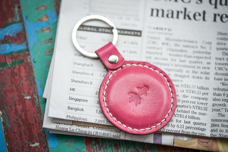 Natural Vegetable Tanned Custom Macaron Leather Keychain / Cerise / Free Color Selection / Handmade - Keychains - Genuine Leather Red