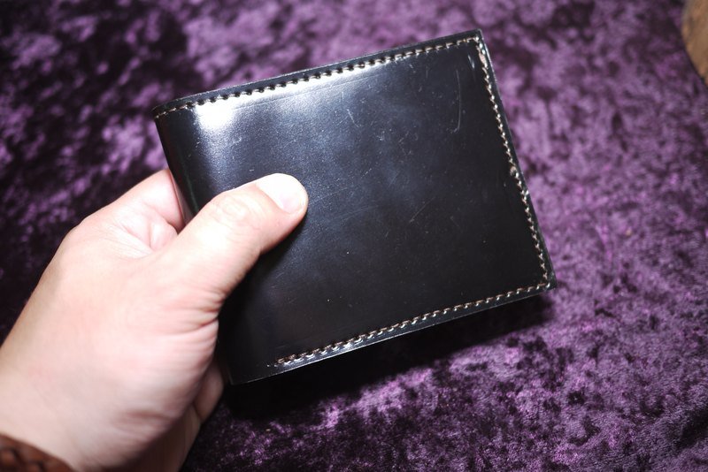 Dreamstation leather Pao Institute, Japanese horse hip short black leather folder, handmade, short clip, wallet., Business card holder! - Wallets - Genuine Leather 