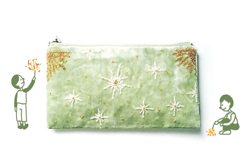 Fireworks hand-beaded pouch - Toiletry Bags & Pouches - Other Materials Green