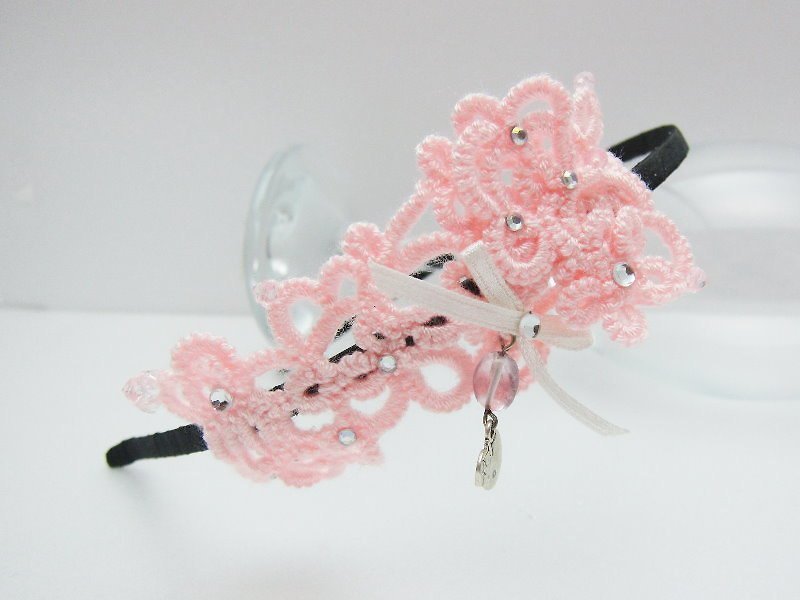 手工韓風蕾絲編織．髮箍（現貨） - 髮夾/髮飾 - 壓克力 粉紅色