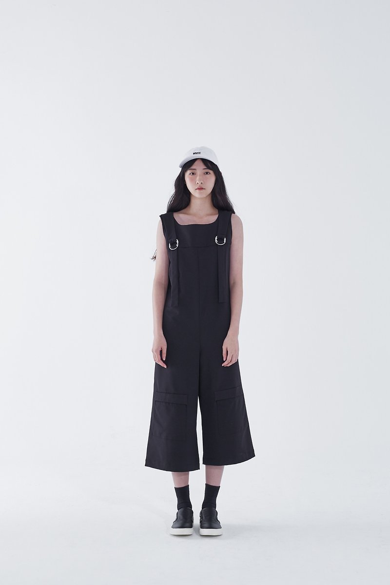 TRAN - Square pocket loose suspenders - Overalls & Jumpsuits - Polyester Black