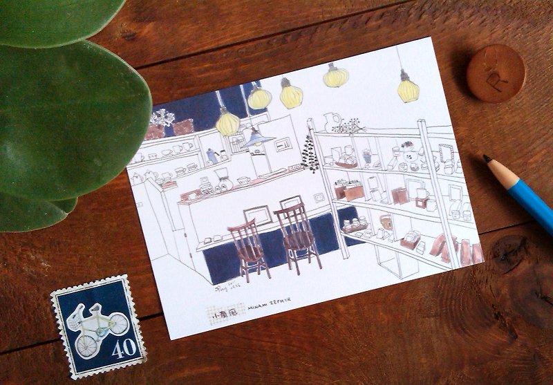 Small Place Postcard/Xiaonanfeng Café - การ์ด/โปสการ์ด - กระดาษ สีน้ำเงิน